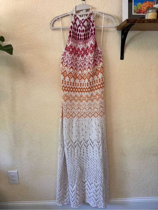 Free People Dresses & Skirts - Free People Crochet Halter Maxi Dress in White, Orange & Pink